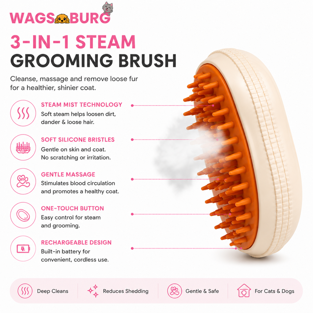Wagsburg 3-in-1 Steam Pet Grooming Brush