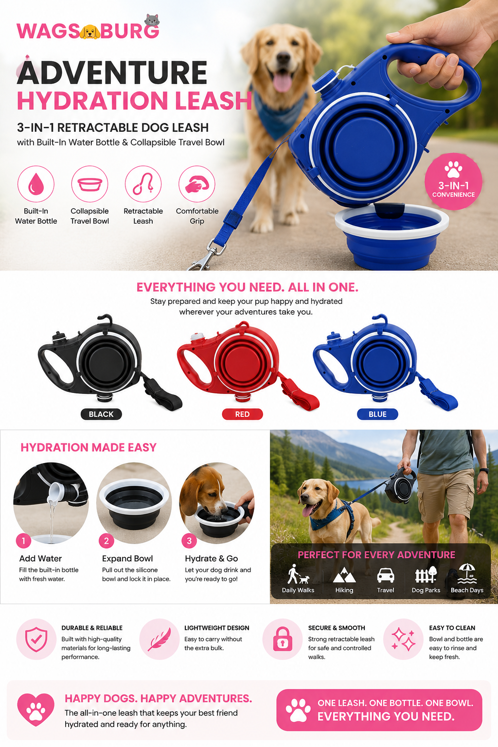 Wagsburg Adventure Hydration Leash