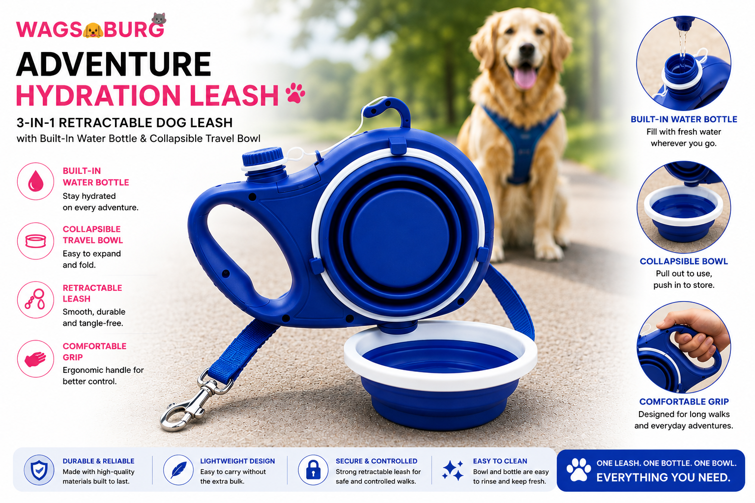 Wagsburg Adventure Hydration Leash