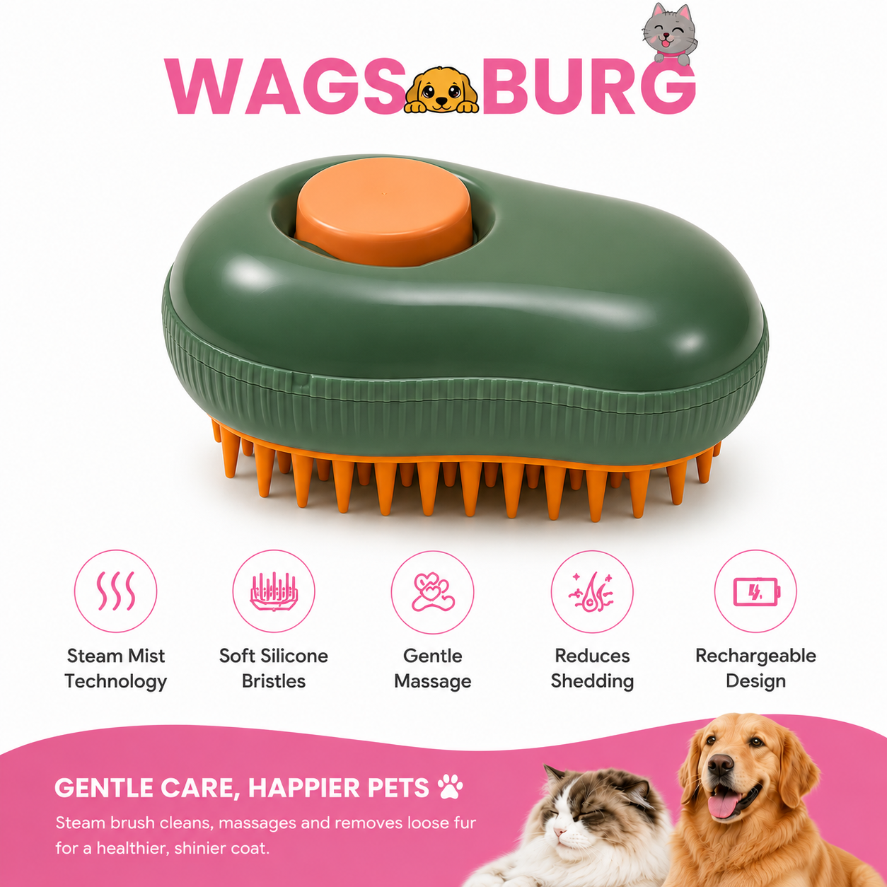 Wagsburg 3-in-1 Steam Pet Grooming Brush