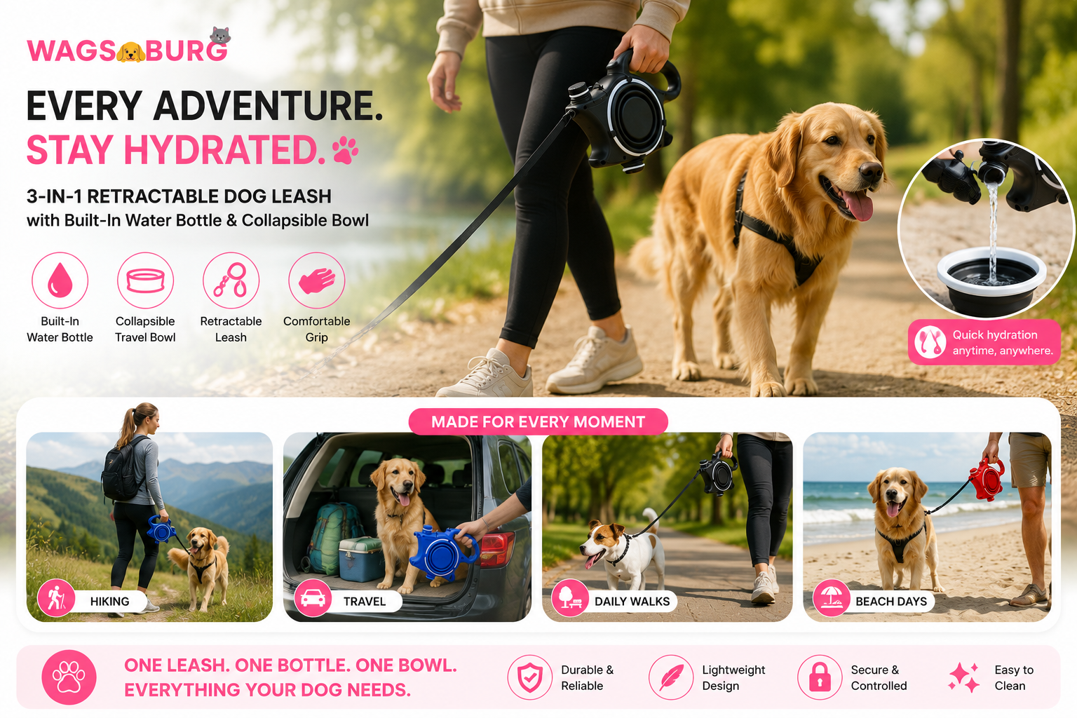 Wagsburg Adventure Hydration Leash