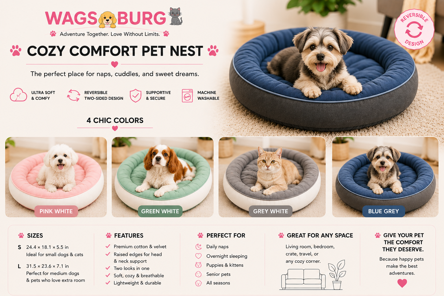 Wagsburg Cozy Comfort Pet Nest