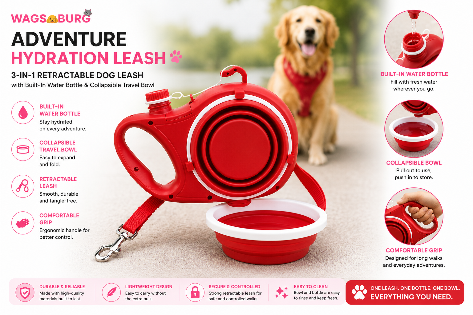 Wagsburg Adventure Hydration Leash